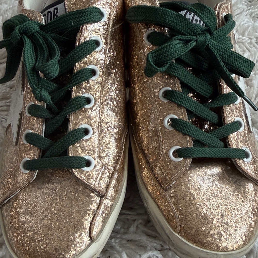 Gold Glitter Star Sneakers with Dark Green Laces - Picture 9 of 9